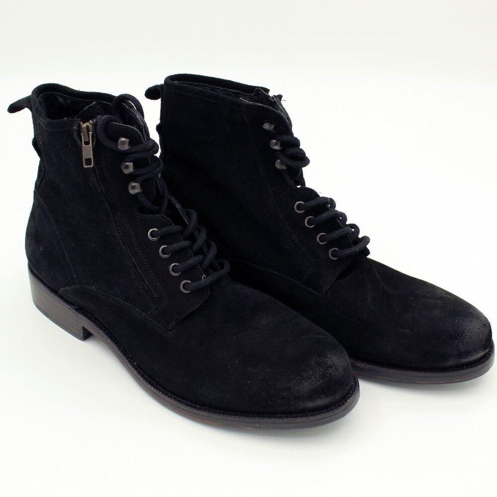 Men's Black Suede Leather Lace-Up Boots, Size 12